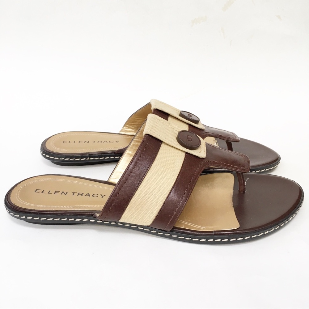 Ellen Tracy ‘Selena’ Leather Sandals w/Button 8.5M - Picture 3 of 11